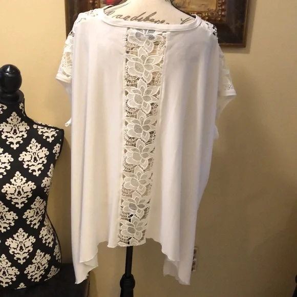 J. Ribkoff Chantilly open lace front stretchy opaque lace back bohemian top - Picture 4 of 9